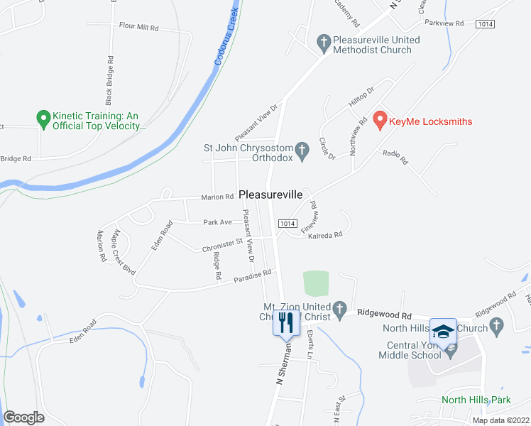 map of restaurants, bars, coffee shops, grocery stores, and more near 2252 North Sherman Street in York