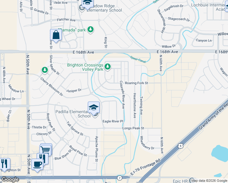 map of restaurants, bars, coffee shops, grocery stores, and more near 5760 Slate River Place in Brighton