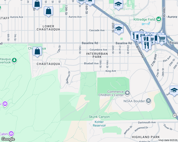 map of restaurants, bars, coffee shops, grocery stores, and more near 335 17th Street in Boulder