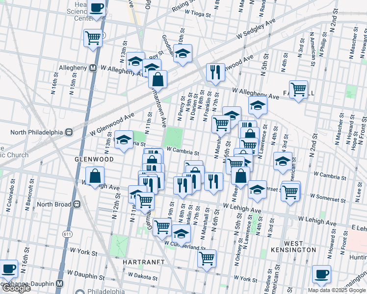 map of restaurants, bars, coffee shops, grocery stores, and more near in Philadelphia