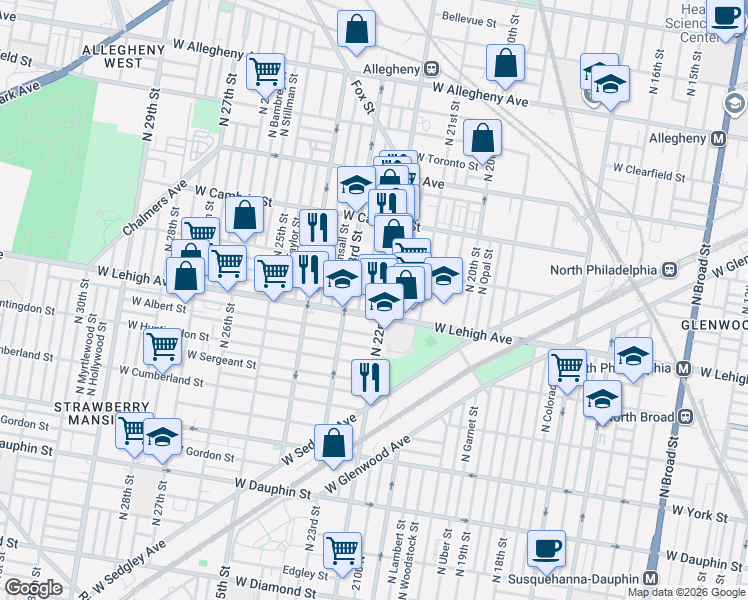 map of restaurants, bars, coffee shops, grocery stores, and more near in Philadelphia