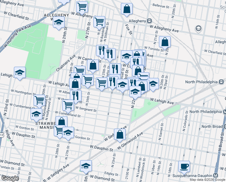 map of restaurants, bars, coffee shops, grocery stores, and more near in Philadelphia