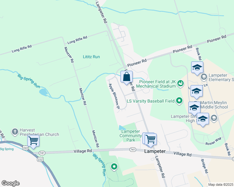 map of restaurants, bars, coffee shops, grocery stores, and more near 84 Apple Blossom Drive in Lancaster