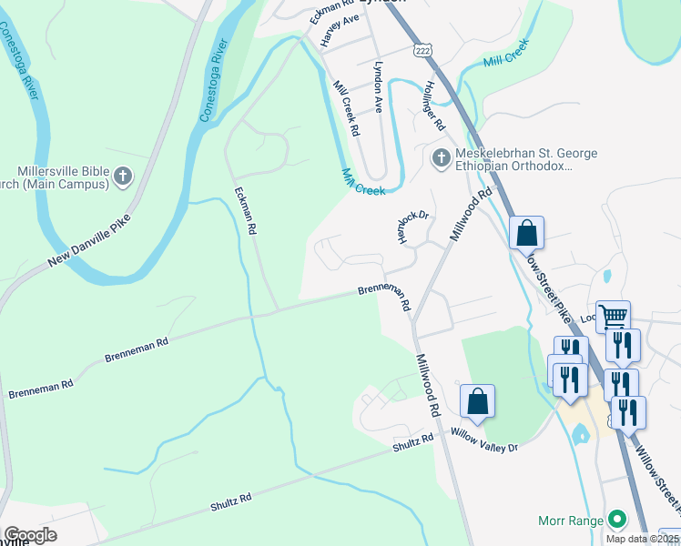 map of restaurants, bars, coffee shops, grocery stores, and more near 316 Wendover Way in Lancaster