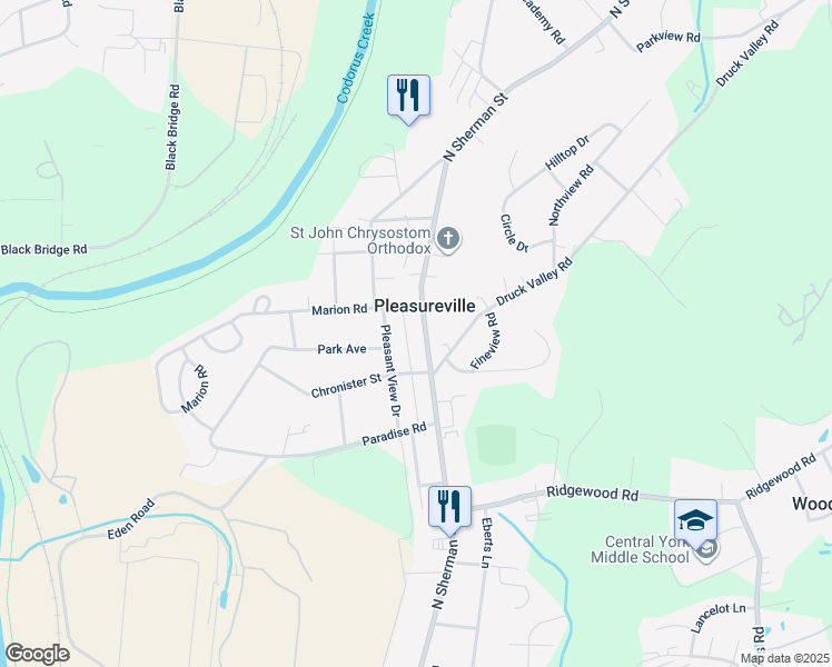 map of restaurants, bars, coffee shops, grocery stores, and more near 2252 North Sherman Street in York