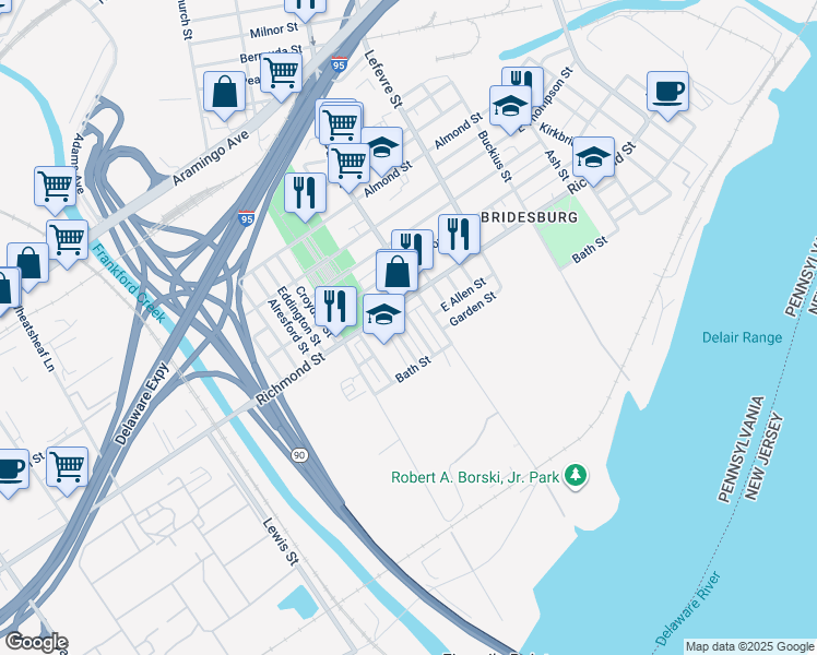 map of restaurants, bars, coffee shops, grocery stores, and more near 2830 Gillingham St in Philadelphia