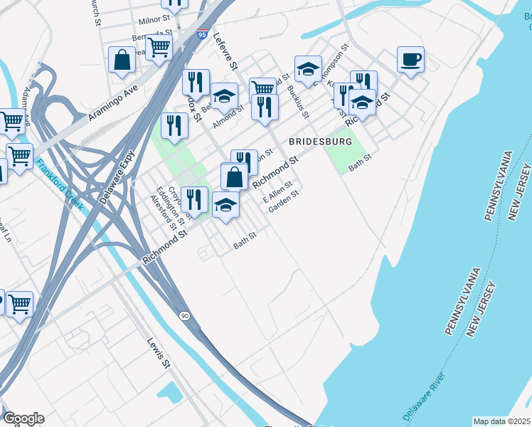 map of restaurants, bars, coffee shops, grocery stores, and more near 3337 Garden Street in Philadelphia