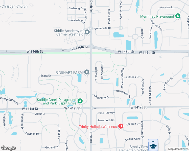 map of restaurants, bars, coffee shops, grocery stores, and more near 14497 Baldwin Lane in Carmel