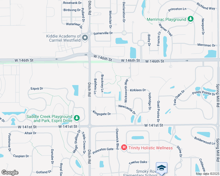 map of restaurants, bars, coffee shops, grocery stores, and more near 1361 Midway Court in Carmel