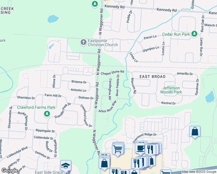 map of restaurants, bars, coffee shops, grocery stores, and more near 8122 Chutney Road in Blacklick