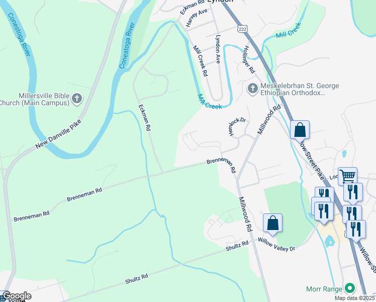 map of restaurants, bars, coffee shops, grocery stores, and more near 318 Wendover Way in Lancaster