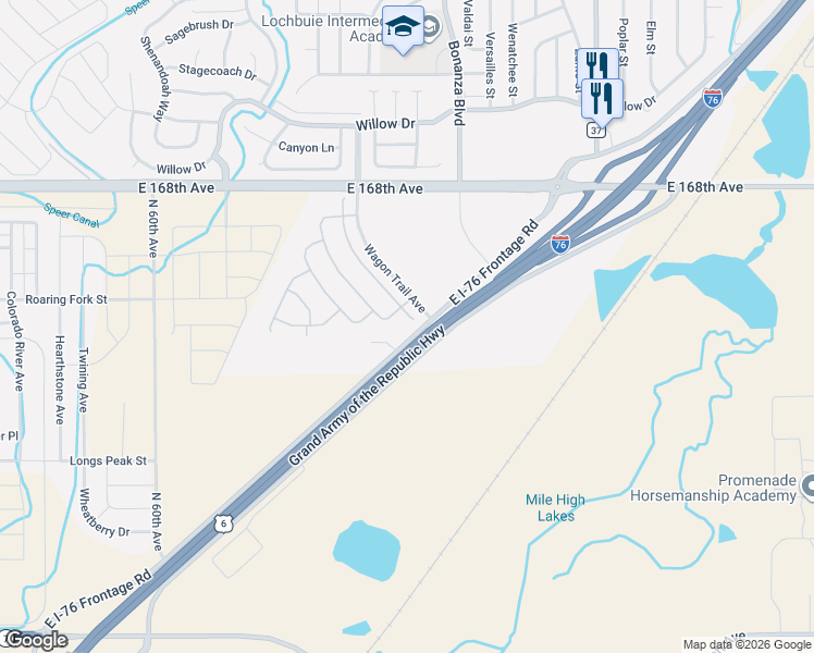 map of restaurants, bars, coffee shops, grocery stores, and more near Frontage Road in Brighton
