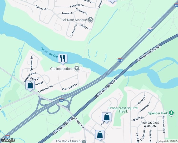 map of restaurants, bars, coffee shops, grocery stores, and more near 114 Texas Avenue in Mount Laurel