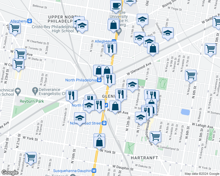 map of restaurants, bars, coffee shops, grocery stores, and more near in Philadelphia