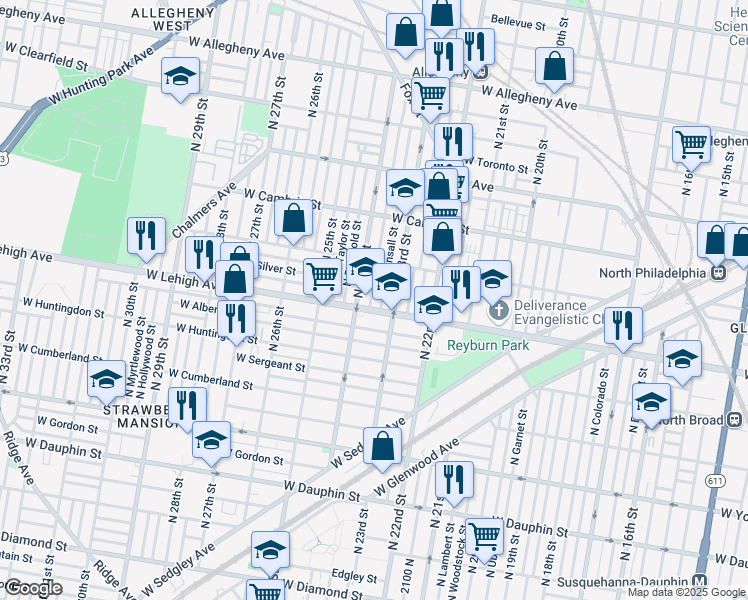 map of restaurants, bars, coffee shops, grocery stores, and more near in Philadelphia