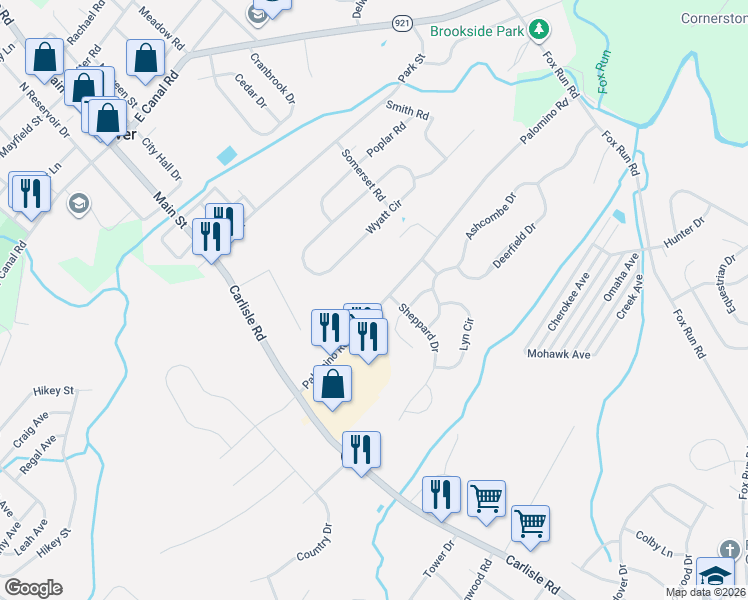map of restaurants, bars, coffee shops, grocery stores, and more near 2065 Palomino Road in Dover