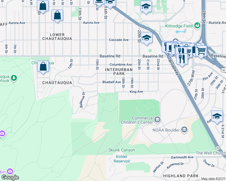 map of restaurants, bars, coffee shops, grocery stores, and more near 335 17th Street in Boulder