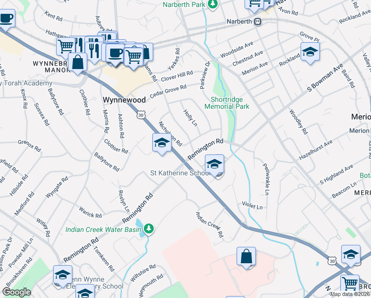 map of restaurants, bars, coffee shops, grocery stores, and more near 373 Williams Road in Wynnewood