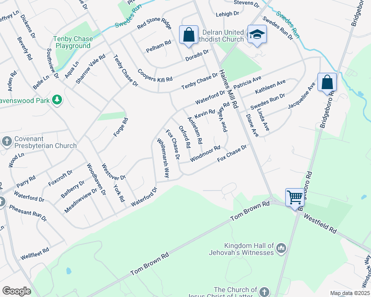 map of restaurants, bars, coffee shops, grocery stores, and more near 157 Oxford Road in Delran