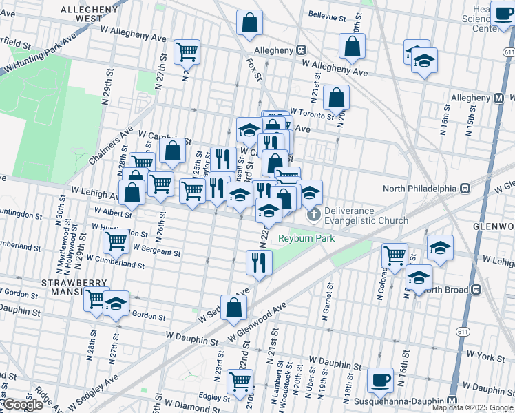 map of restaurants, bars, coffee shops, grocery stores, and more near in Philadelphia