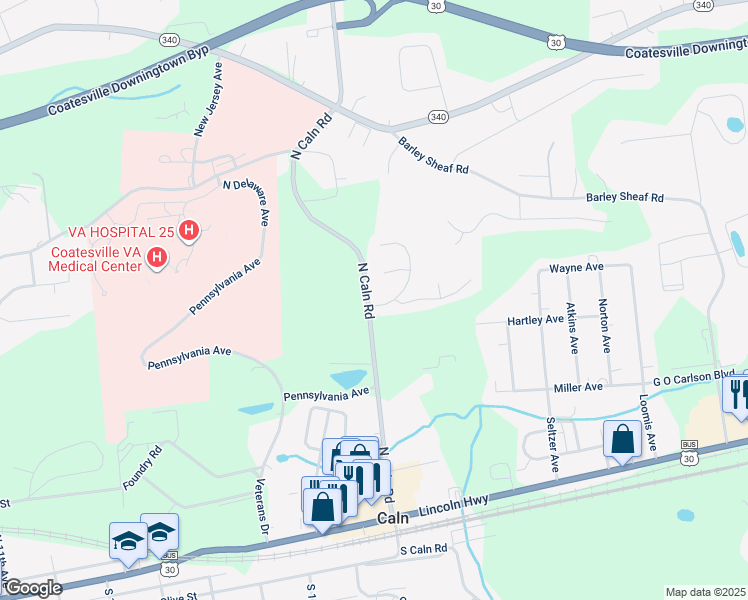 map of restaurants, bars, coffee shops, grocery stores, and more near 368 Jennifer Drive in Coatesville