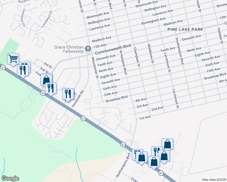 map of restaurants, bars, coffee shops, grocery stores, and more near 632 5th Avenue in Toms River