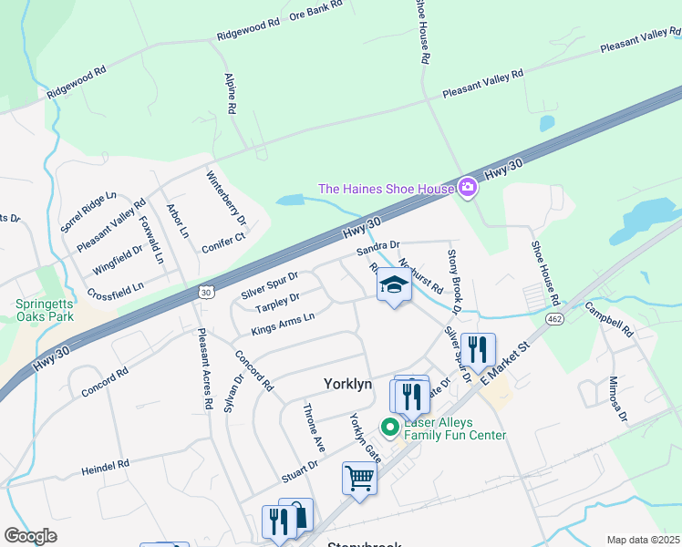 map of restaurants, bars, coffee shops, grocery stores, and more near 350 Holbrook Road in York