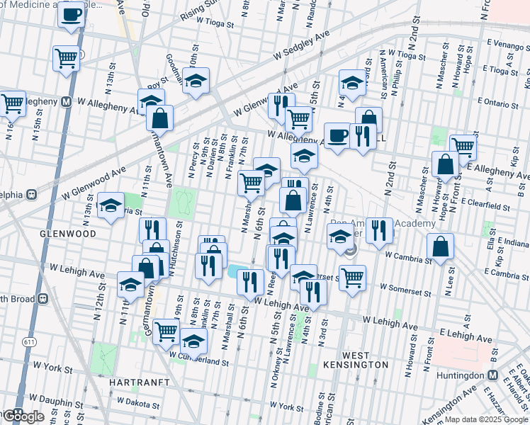 map of restaurants, bars, coffee shops, grocery stores, and more near 2943 North 6th Street in Philadelphia