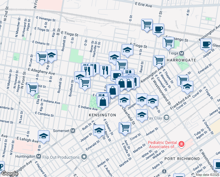 map of restaurants, bars, coffee shops, grocery stores, and more near 3149 Weymouth Street in Philadelphia
