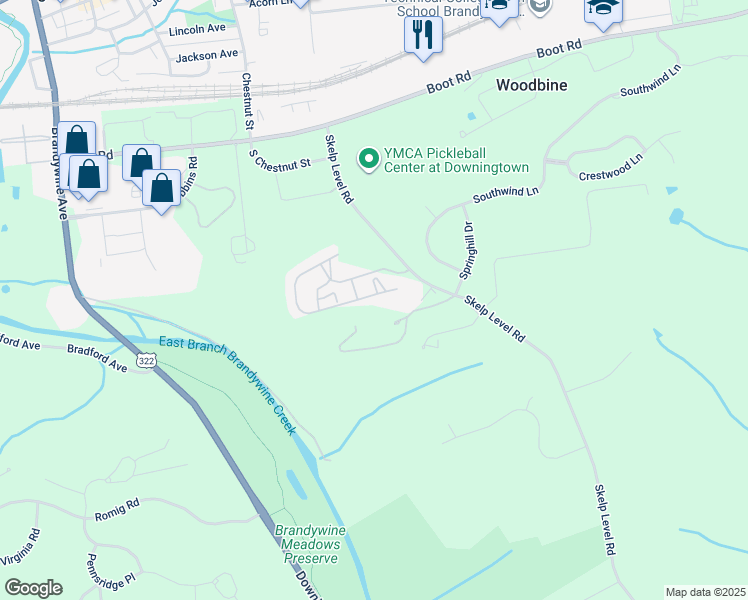 map of restaurants, bars, coffee shops, grocery stores, and more near 72 May Apple Drive in Downingtown