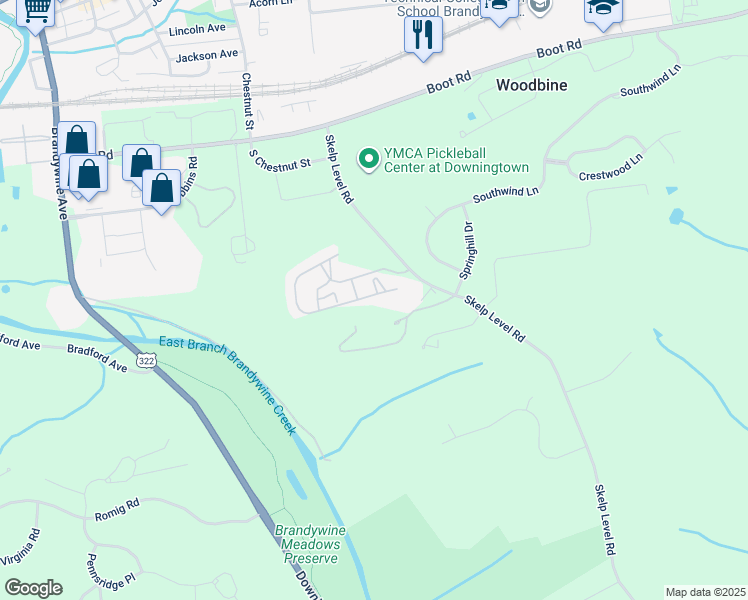 map of restaurants, bars, coffee shops, grocery stores, and more near 72 May Apple Drive in Downingtown