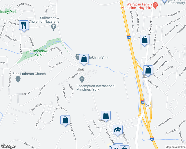 map of restaurants, bars, coffee shops, grocery stores, and more near 55 Lexton Drive in York