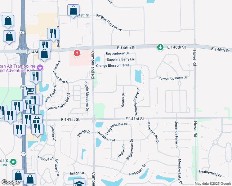 map of restaurants, bars, coffee shops, grocery stores, and more near 9917 Worthington Boulevard in Fishers