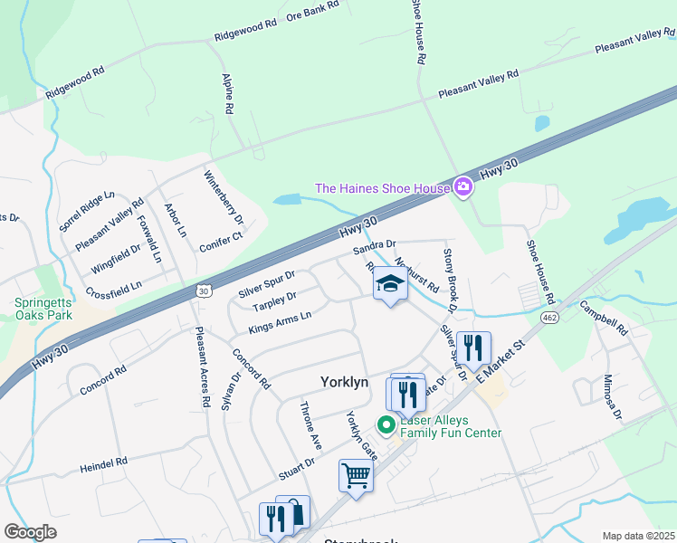 map of restaurants, bars, coffee shops, grocery stores, and more near 350 Holbrook Road in York