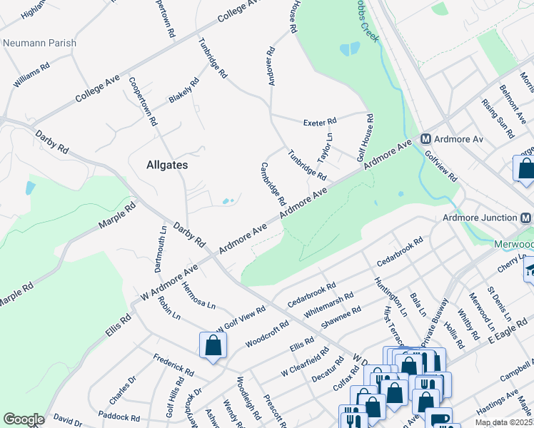 map of restaurants, bars, coffee shops, grocery stores, and more near 344 Ardmore Avenue in Ardmore