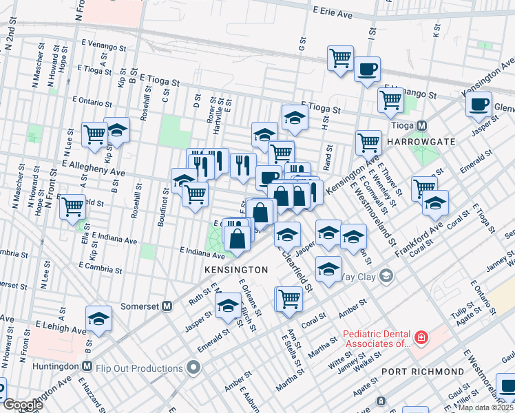 map of restaurants, bars, coffee shops, grocery stores, and more near 3154 Custer Street in Philadelphia