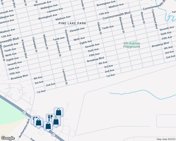 map of restaurants, bars, coffee shops, grocery stores, and more near 1301 2nd Avenue in Toms River