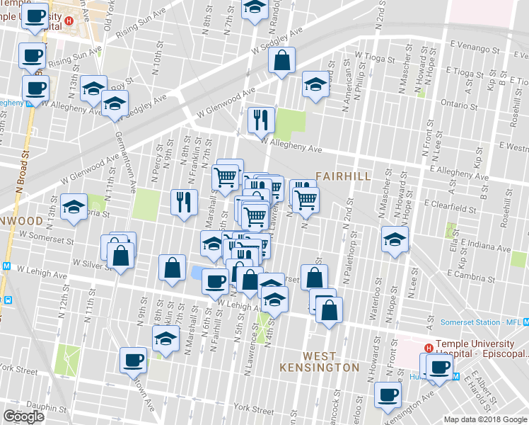 map of restaurants, bars, coffee shops, grocery stores, and more near 2964 North Orkney Street in Philadelphia