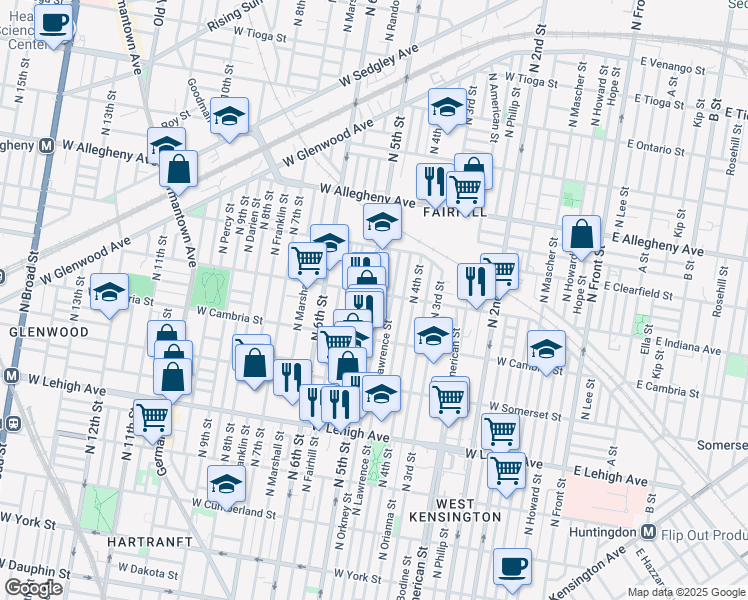 map of restaurants, bars, coffee shops, grocery stores, and more near 2932 North 5th Street in Philadelphia