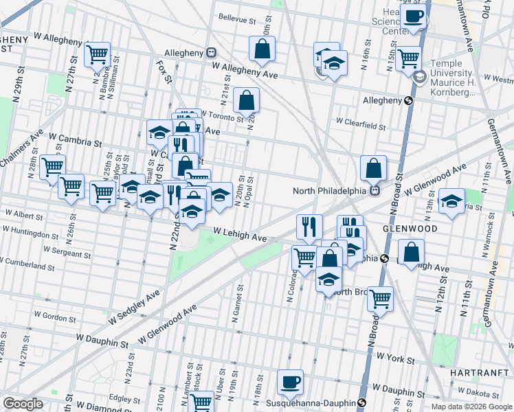 map of restaurants, bars, coffee shops, grocery stores, and more near 2731 North 19th Street in Philadelphia