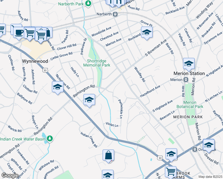map of restaurants, bars, coffee shops, grocery stores, and more near 831 Primrose Lane in Wynnewood