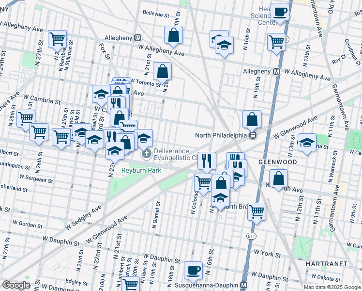 map of restaurants, bars, coffee shops, grocery stores, and more near 3281 North Gratz Street in Philadelphia
