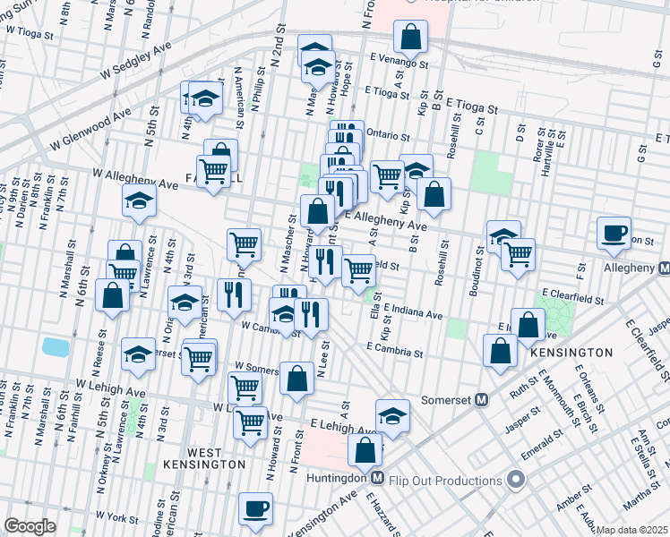 map of restaurants, bars, coffee shops, grocery stores, and more near 3050 N Lee St in Philadelphia