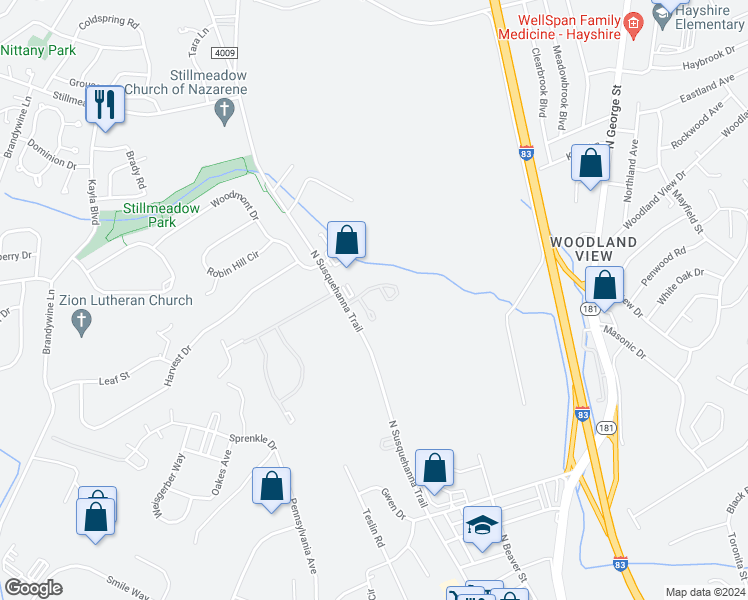 map of restaurants, bars, coffee shops, grocery stores, and more near 63 Lexton Drive in York