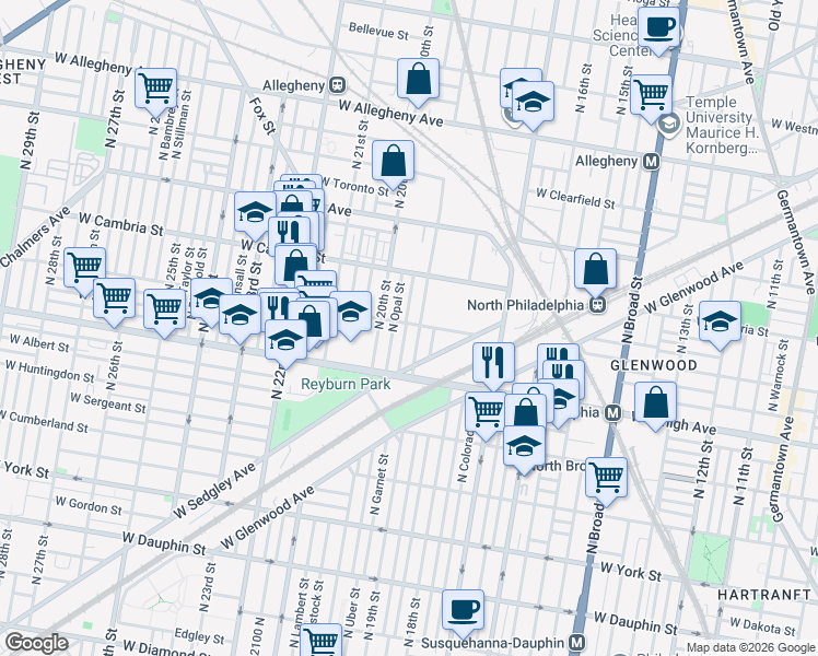 map of restaurants, bars, coffee shops, grocery stores, and more near 2731 North 19th Street in Philadelphia