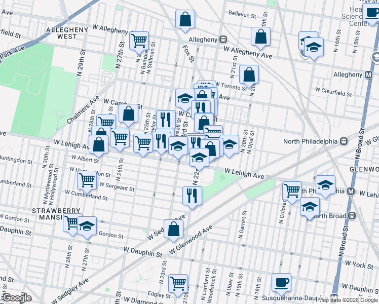 map of restaurants, bars, coffee shops, grocery stores, and more near in Philadelphia