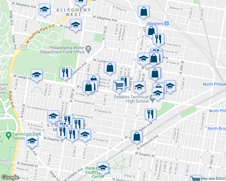 map of restaurants, bars, coffee shops, grocery stores, and more near in Philadelphia