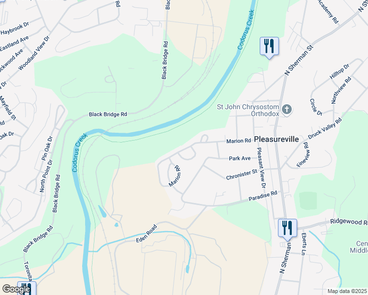 map of restaurants, bars, coffee shops, grocery stores, and more near 2233 Live Oak Lane in York