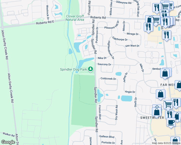 map of restaurants, bars, coffee shops, grocery stores, and more near 2001 Spindler Road in Hilliard