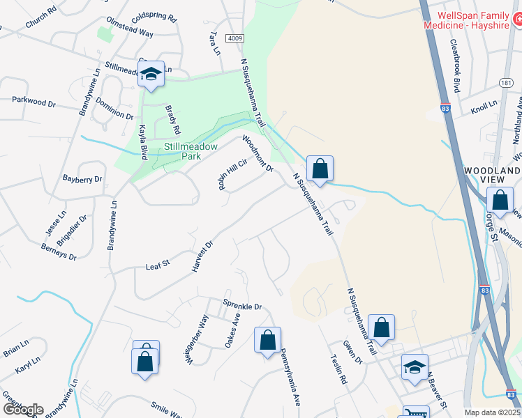 map of restaurants, bars, coffee shops, grocery stores, and more near 310 Harvest Drive in York